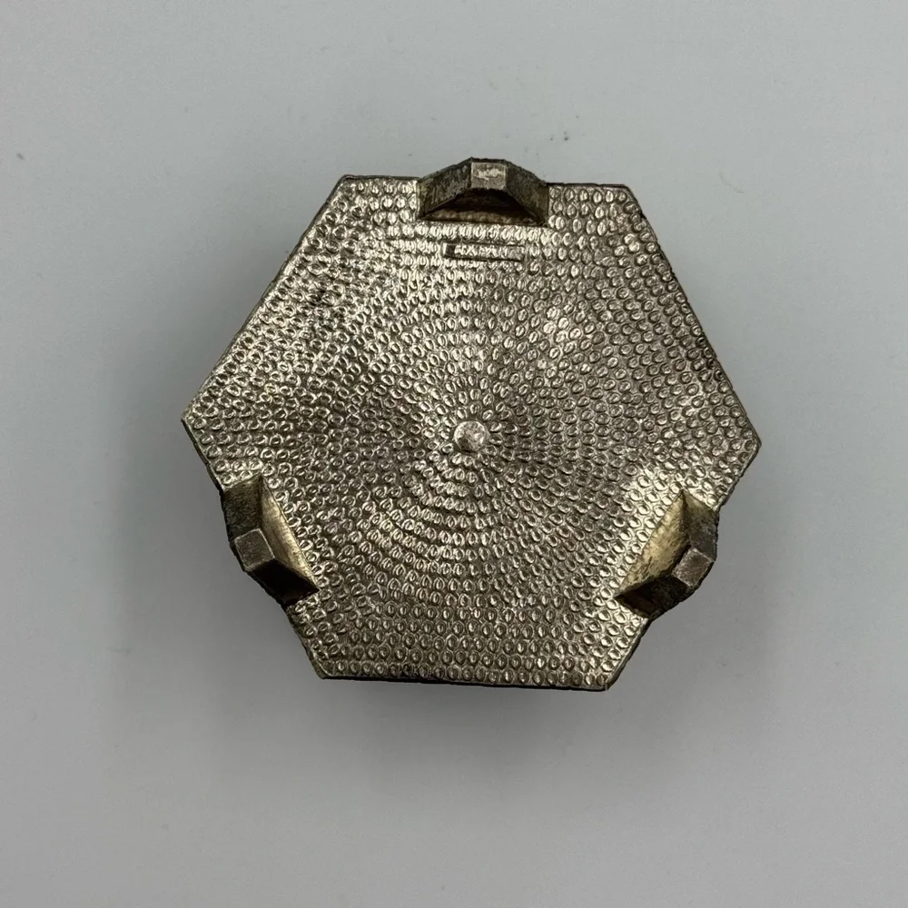 Vintage Farrington Footed Metal Hexagonal Shaped Trinket Box
